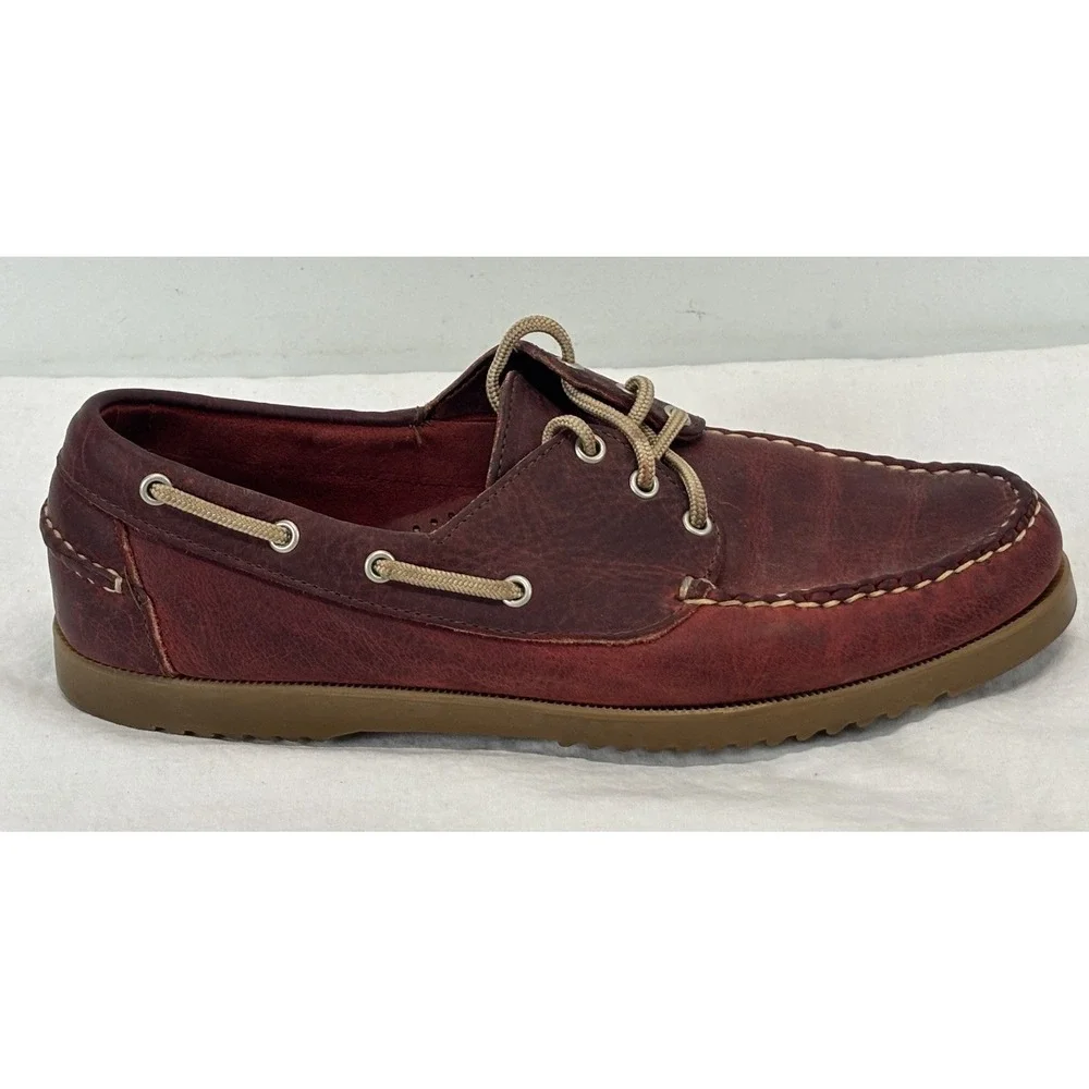 Allen Edmonds Harbour Leather Boat Shoes Men's 8.5 D Red Lace Up Preppy